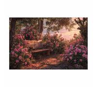 DMZPKZB Wall Art Canvas Prints Benches and flowers Picture Painting - Modern Wall Artwork for Gifts Bathroom Home Kitchen Office Decor(multicolored)-30x45cm Unframed