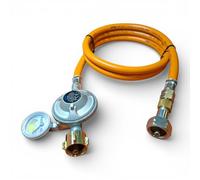 DN Autogas Parts Propane Gas Pressure Regulator with Gauge & Hose 0.8m Set - 50mbar LPG Regulator x 21.8mm LH Connection, Level Gauge Monitor, BBQ, Camping & Outdoor Use