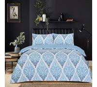 DN COLLECTION Luxury Microfibre Duvet Cover Set With Fitted Sheet And Pillowcase Antiallergic Breathable Quilt Cover Set Fade,Shrink And Wrinkle Resistant (Leaf Blue, Double)