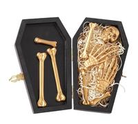 DN DECONATION 10Pcs Halloween Miniature Figurines, Mini Halloween Figures Set Table Centerpiece, Wood Coffins and Mini Resin Skull Bones Skeleton Decorations, Gothic Spooky Table Decor Gifts