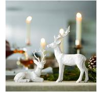 DN DECONATION 2PCS Christmas Reindeer Figurines, Chritmas Clearance Small White Deer Statues,Decorative Resting Lucky Resin Deer Rustic Sculptures for Indoor Home Decor Mantle Cabinet Desktop Office
