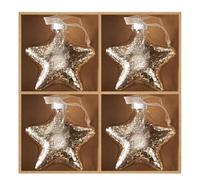 DN DECONATION Christmas Baubles Set Glass Stars Silver - Christmas Tree Decoration Baubles - Glass Christmas Tree Decorations for Christmas Decoration Tree, Winter, Party & Wedding (Pack of 4)