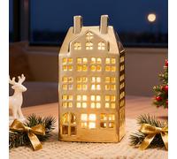 DN DECONATION Christmas Decoration Houses LED Decoration Christmas - Golden Ceramic Christmas House Illuminated, Christmas Village with Lighting, Light Houses Decoration House for Christmas Decoration