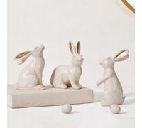 DN DECONATION Easter Bunny Figurines, Small Decorative Bunny Statue Set of 3, Beige & Gold Easter Rabbit for Modern Tabletop Decor Home Spring Decoration Gift, Resin Sculptures Decor