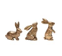 DN DECONATION Golden Polyresin Easter Bunny Figurine Ornament for Spring Tabletop Decor Set of 3
