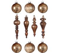 DN DECONATION Mercury Glass Christmas Ornaments, 10pcs Vintage Brown Glass Hanging Balls Finial with Different Shapes for Xmas Tree Decor,Luxury Christmas Baubles for Neutral Holiday Winter Decoration