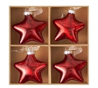 DN DECONATION Mercury Glass Star Ornaments Assorted, Christmas Ball Ornaments, Hanging Christmas Tree Decorations for Xmas Tree Winter Holiday Home Wedding Party (Red, 4Pcs)