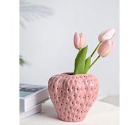 DN DECONATION Pink Strawberry Vase for Flowers, Strawberry Shaped Plant Pot, Unique Ceramic Fruit Vases for Strawberry Party, Kitchen Decorations, for Girls, Mum and Grandma