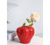 DN DECONATION Red Strawberry Vase, Strawberry Ceramic Flower Vase for Colorful Girly Home Decor, Decorative Cute Vase for Strawberry Party Decorations