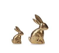 DN DECONATION Wooden Golden Easter Bunny Figurines, Small Decorative Easter Bunny Statue Set of 2, Vintage Easter Rabbit Table Home Decoration, Gift
