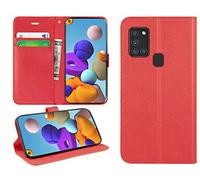 DN-Technology For Samsung Galaxy A21s Case Flip Folio Leather Wallet with Card Holder Book Stand Phone Cover For Samsung Galaxy A21s (RED)