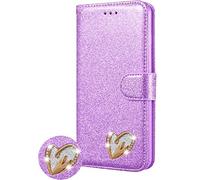 DN-Technology iPhone 16 Case (6.1 inch) Phone Case Heart Diamond Designer Leather Wallet For Women Phone Cover For iPhone 16 (PURPLE)