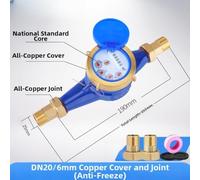 DN20 3/4 Inch Dry-Type Digital Water Meter, All Copper Construction with Built-in Filter, Suitable for Residential and Small Project Water, Max Pressure
