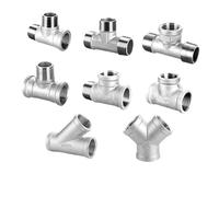 DN6/DN8/DN15/DN25 Male+Male+Female Threaded 3 Way Tee T Pipe Fitting 1/4" 1/2" 3/4" 1" 1-1/4" Threaded 304 Stainless Steel(Black,1/8")