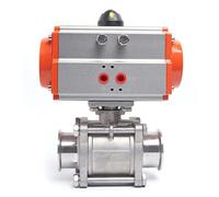 DN65 304 Stainless Steel Ball Valve Three Piece Tri Clamp Type with Double Acting Cylinder Pneumatic Ball Valve