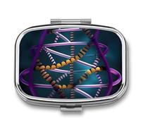 DNA Chain Photo Pill Box - 2 Compartment Travel Pill Organizer with Small Mirror, Portable Pillcase for Pocket & Purse, Cute Square Medicine Case, Weekly Medicine Container