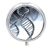 DNA Chain Photo Pill Box Round Portable Small Pill Case Waterproof Travel Pill Box Organizer for Pocket Purse and Daily Convenience