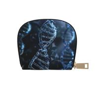 DNA Chain Photo Printed Leather Half Circle Card Wallet Zipper Card Case Holder, Compact Stylish for Men and Women