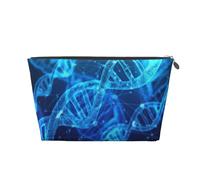 DNA Chain Photo Womens Makeup Bag Leather Travel Toiletry Organizer Wash Bag Cosmetic Pouch with Zipper Girls Handbag Silver