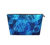 DNA Chain Photo Womens Makeup Bag Leather Travel Toiletry Organizer Wash Bag Cosmetic Pouch with Zipper Girls Handbag Gold