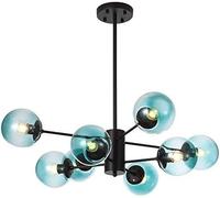 DNA Chandelier Magic Bean Molecular Pendant Light Mid-Century Glass Globes Sputnik Pendant Lamp for Kitchen Island Living Room Bedroom Dining Room, / Base, 8 Lights,Hanging Light(Blue,8-Light)