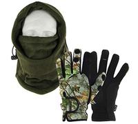 DNA Cold Weather Carp Fishing Fleece Lined OD Green Adjustable Snood with Gloves (Medium, Large or Extra Large - You Pick) (Medium Gloves)