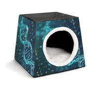DNA Double Helix Cat Bed for Indoor Cats - Foldable Cat & Dog House with Removable Cozy Cushion, Waterproof Oxford Washable Pet House for Small Pets 13.8" X 13.8" X 11.8"