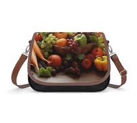 DNA Genetic Helix Crossbody Bags for Women Leather Handbags Travel Purses Shoulder Bags Tote Bag for Daily Use, Colorful Various Vegetables and Fruit, One Size