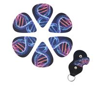 DNA Genetic Helix Guitar Picks 6 Pack, 0.46mm Thickness Celluloid Bass Pick with Leather Guitar Pick Holder Keychain Abstract Art Pics Plectrum for Acoustic Electric Guitar, Ukulele, Bass