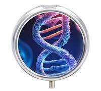 DNA Genetic Helix Pill Box - 3 Compartment Travel Pill Organizer with Small Mirror, Portable Pillcase for Pocket & Purse, Cute Round Medicine Case, Weekly Medicine Container