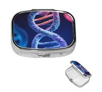 DNA Genetic Helix Pill Box with Mirror 2 Compartment Decorative Pill Case for Purse or Pocket Small Square Pill Organizer Weekly Metal Medicine Tablet Vitamin Holder Travel Gift