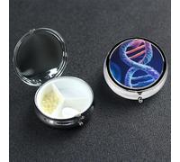 DNA Genetic Helix Pill Box with Mirror 3 Compartment Decorative Pill Case for Purse or Pocket Small Round Pill Organizer Weekly Metal Medicine Tablet Vitamin Holder Travel Gift