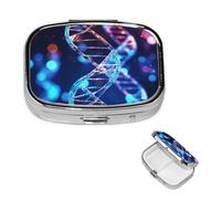 DNA Genetic Helix Pill Case with Mirror Retro 2 Compartment Pill Box Small Pill Organizer for Purse or Pocket Decorative Metal Medicine Vitamin Organizer Unique Gifts