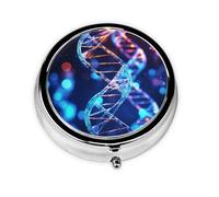 DNA Genetic Helix Print Pill Box 3 Compartments Round Pill Organizer Metal Waterproof Portable Pill Case for Pocket or Purse Vitamin/Fish Oil/Pills/Supplements