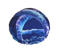 DNA Genetic Helix Shower Cap for Women Men, Adjustable Reusable Shower Bonnet Double Layer Waterproof Bath Caps, EVA Lining, Elastic Band Hair Cap for All Hair Lengths