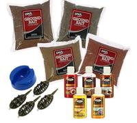 DNA Leisure Carp Fishing Bait Bundle 4 x 500g Groundbait, 5 PVA Friendly Glugs & Method Feeder Set - Halibut, Tigernut, Carp & All Purpose Mix, Inline Feeders with Mould