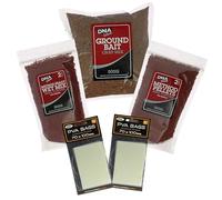 DNA Leisure Carp Fishing Bait Bundle 500g Groundbait, Krill Wet Mix & 2mm Pellets with PVA Bags, Method Feeder & Carp Bait Kit