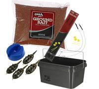 DNA Leisure Carp Fishing Starter Kit with Groundbait, Method Feeders, Hair Rigs & Fake Corn - Complete Carp Fishing Tackle Set (5L Bucket)