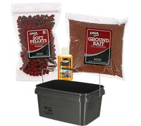 DNA Leisure Coarse Fishing Bait Bundle Soft Pellets, 500g Groundbait & Liquid Booster - PVA Friendly Carp & Coarse Fishing Kit (5L Bucket)
