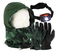DNA Leisure Cold Weather Coarse Hiking Walking Fishing Fleece Lined Adjustable Snood in NEW Camo with Gloves & LED Head Light (Extra Large)