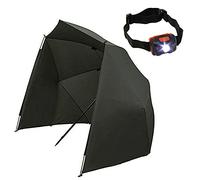 DNA Leisure Fishing Bivvy Brolly 2.5m Adjustable with Wraparound Sides for Wind and Waterproof Protection - Removable Steel Frame Pegs Guy Lines Taped Seams Fiberglass Supports + Free Headtorch