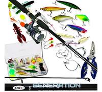 DNA LEISURE Spinning Fishing 7ft 2pc Rod & Reel Full Set With 111Pc Lures Spinners Tackle Box Bass Pike Trout