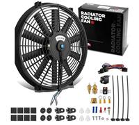 DNA MOTORING 16Inch Electric Radiator Cooling Fan Thermostat Wiring Switch Relay Kit, Universal High Performance Slim Fan Push Pull Electric Radiator with Mount Kit, RAF-16+SW-KIT