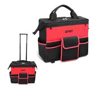 DNA MOTORING 18in Canvas Rolling Tool Bag, Telescoping Handle 600D Large Roller Tool Bag, Tool Bag Organizer for Electrician, Carpentry, HVAC, TOOLS-00640