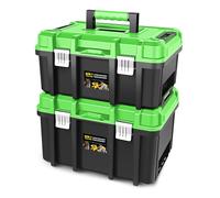 DNA MOTORING 2pcs Tool Boxes Set - Lockable Organizer Storage Portable Toolbox with Removable Tray for Workshop Garage & Household, Large Capacity, TOOLS-00310-GR