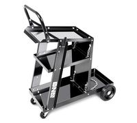 DNA MOTORING Heavy-Duty 3 Layers Larger Storage 360° sSwivel Wheels and Storge Safety Chains Welding Cart with Trolley Handle Design,Black TOOLS-00465, Metal