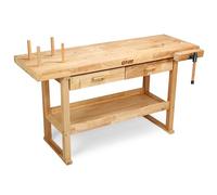 DNA MOTORING Heavy Duty Wood Workbench, Wooden Workbench with 2 Drawers for Workshop, Garage, W/Adjustable Handle, TOOLS-00521