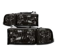 DNA Motoring HL-OH-DR944P-SM-CL1 Smoke Lens Headlights Replacement Compatible with 94-02 Ram 2500/3500