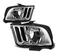 DNA MOTORING HL-OH-FM05-CH-CL1 Chrome Housing Headlights Replacement Compatible with 05-09 Mustang