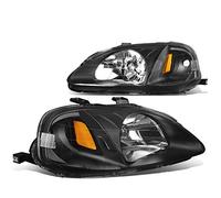 DNA Motoring HL-OH-HC99-BK-AM Black Amber Headlights Replacement For 99-00 Civic
